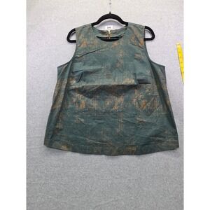 Womens Sleeveless Metallic Print Top - Green